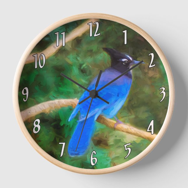 Steller's Jay Painting - Original Wild Bird Art Clock (Front)