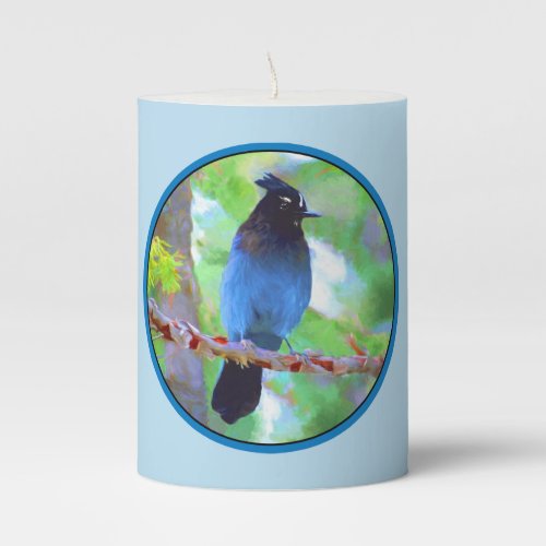 Stellers Jay Painting _ Original Wild Bird Art Pillar Candle