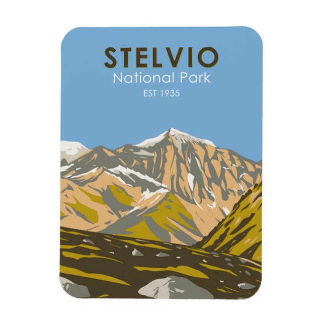 Stelvio National Park Italy Central Alps Vintage Magnet (Vertical)