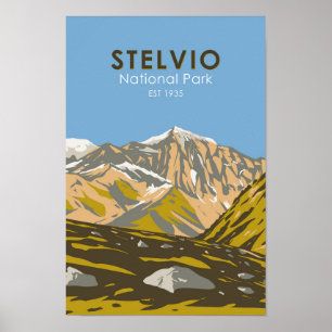 Stelvio National Park Italy Central Alps Vintage Poster