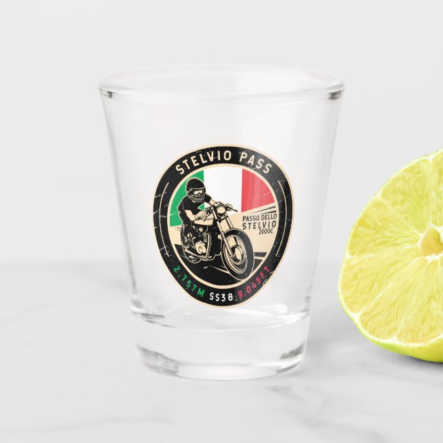 Stelvio Pass | Passo Dello Stelvio | Motorcycle Shot Glass (Front)