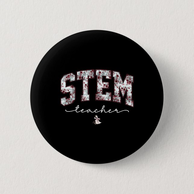 Stem Science Technology Engineering Math Teacher V Button (Front)