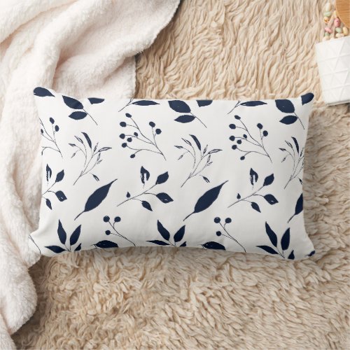 Stem Silhouettes White and Navy Blue Accent Pillow