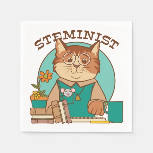 Steminist Science Technology Women Cat Napkins