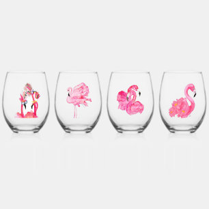 Stemless Flamingo Wine Glasses