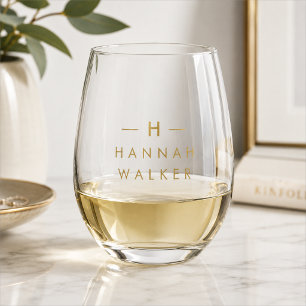 Stemless Wine Glass Custom Gold Monogram Gift