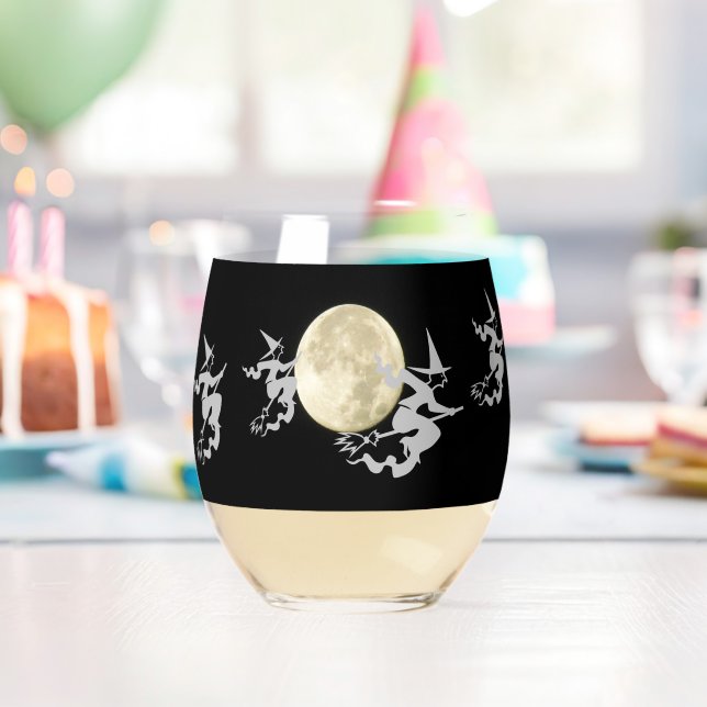 Stemless Wine Glass - Flying Witches and Full Moon (Insitu (Birthday))