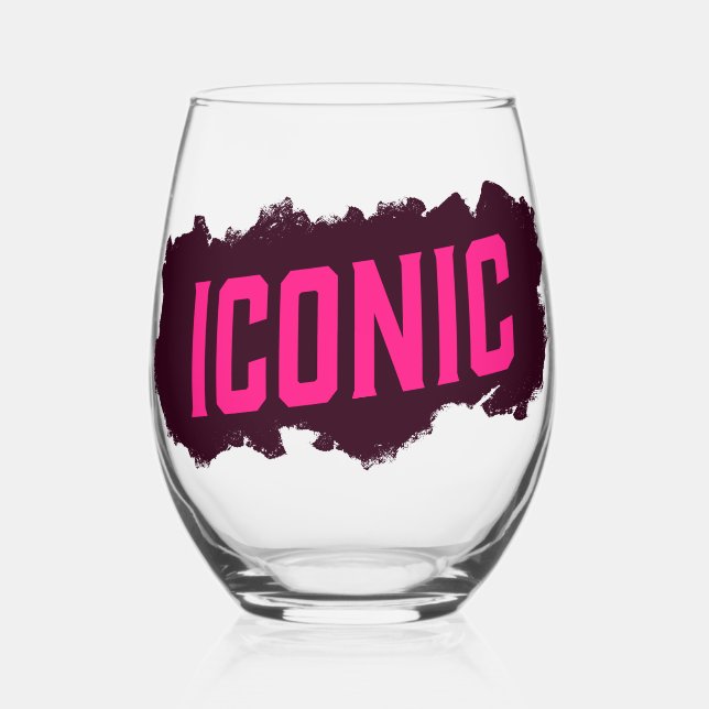 Stemless Wine Glass Iconic Bold Pink Brush Stroke (Front)