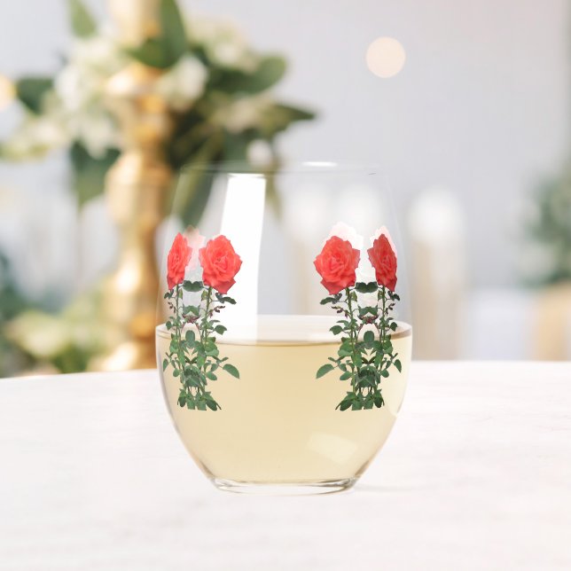 Stemless Wine Glass - Red Roses (Insitu (Wedding))