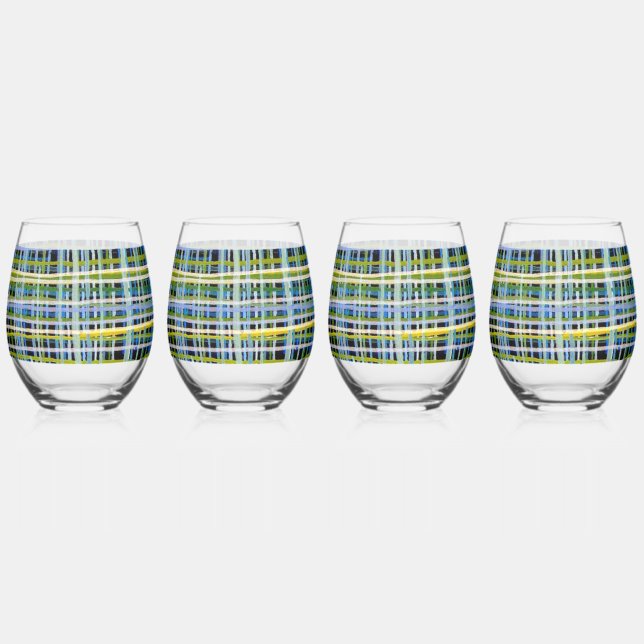 Stemless Wine Glass with Printed Abstract Art (Front)