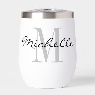 Stemless wine tumbler glass with custom monogram