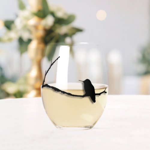Stemless Wineglass _ Hummingbird on Branch Stemless Wine Glass