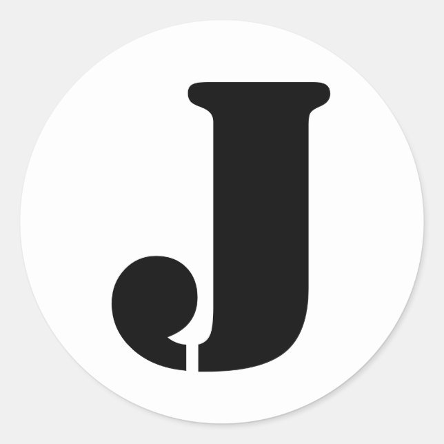 Stencil Alphabet by Janz Letter J White Classic Round Sticker (Front)