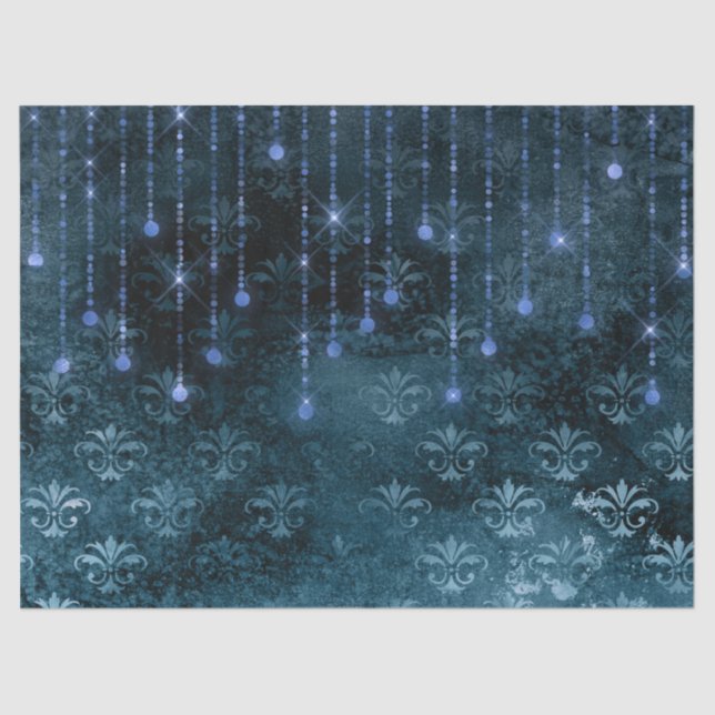 Stencil Flowers and Lights on Blue Decoupage Tissue Paper (Front)