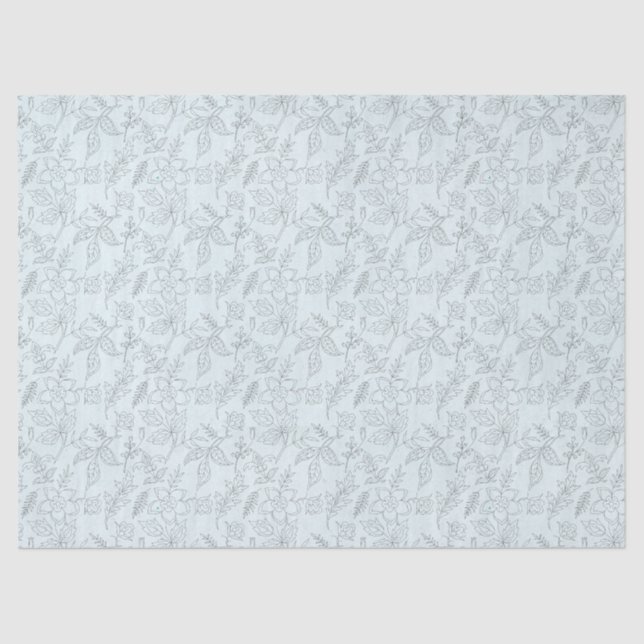 Stencil Flowers on Light Green Decoupage Tissue Paper (Front)