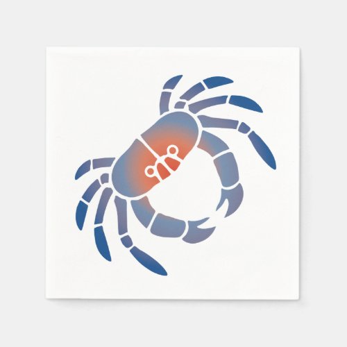 Stencil Maryland Blue Crab in Blue and Coral Paper Napkins