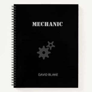 Stencil mechanic gear black notebook