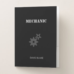 Stencil mechanic gear black pocket folder