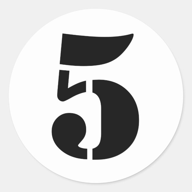 Stencil Numbers by Janz Number 5 Five White Classic Round Sticker (Front)