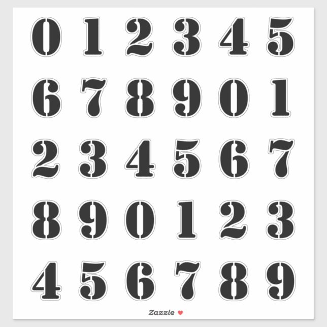 Stencil Style Look Digits / Numbers / Numerals Sticker (Sheet)