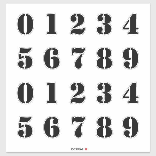 Stencil Style Numerals / Numbers / Digits Sticker (Sheet)