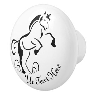 Stenciled Black Horse Rearing with Dust Swirls Ceramic Knob