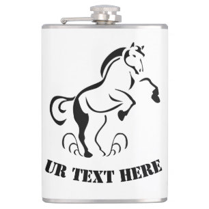 Stenciled Black Horse Rearing with Dust Swirls Flask