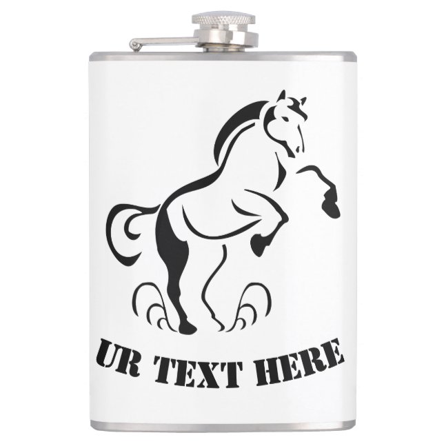 Stenciled Black Horse Rearing with Dust Swirls Flask (Front)