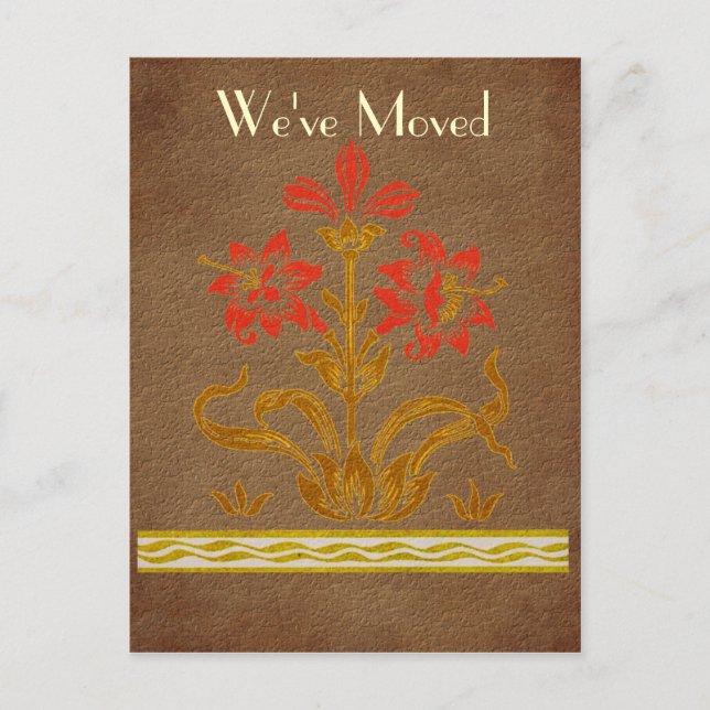 Stenciled Flowers New Address Moving Announcement Postcard (Front)
