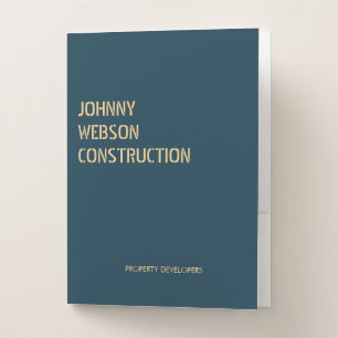 Stenciled gold print blue pocket folder
