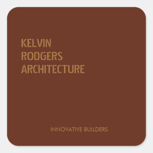 Stenciled gold print brown square sticker