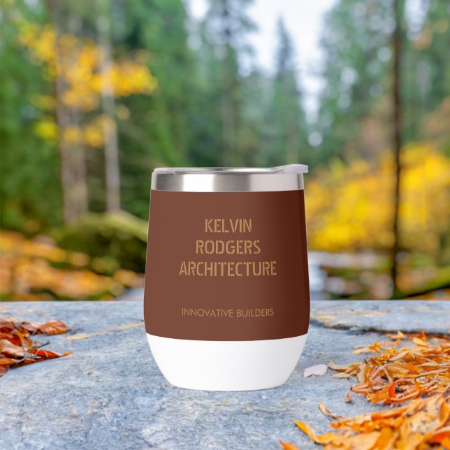 Stenciled gold print brown thermal wine tumbler (Outdoor)
