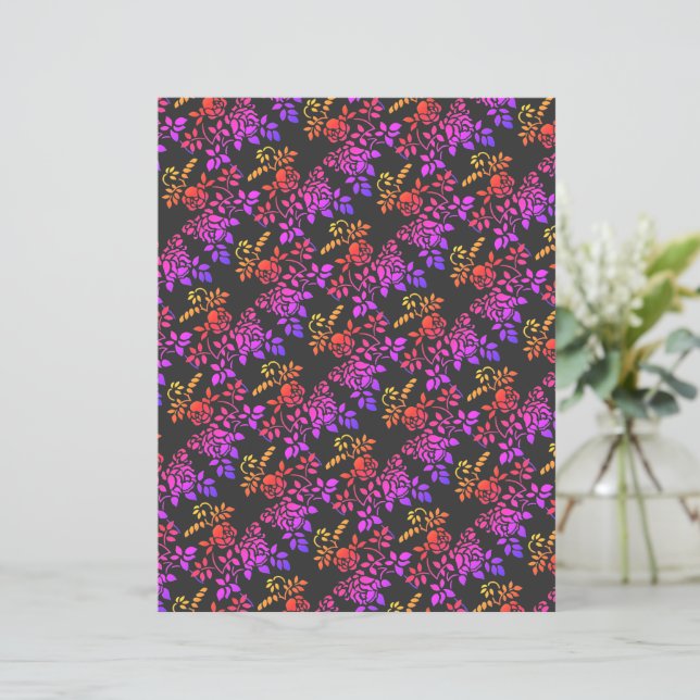 Stenciled Rose Abstract Colors Scrapbook Paper (Standing Front)