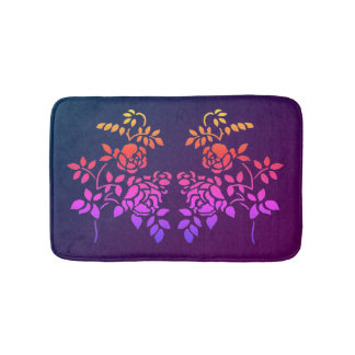 Stenciled Rose Flowers Abstract Colors Bath Mat