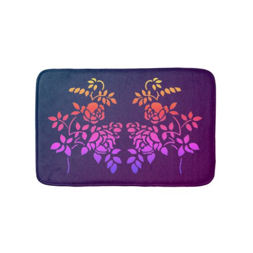 Stenciled Rose Flowers Abstract Colors Bath Mat