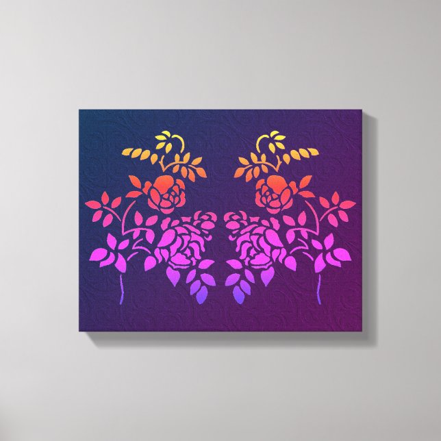 Stenciled Rose Flowers Abstract Colors Canvas Print (Front)