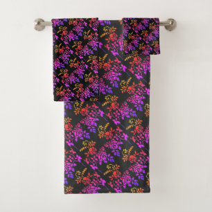 Stenciled Rose Flowers Abstract Colors Design    Bath Towel Set