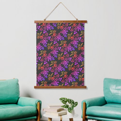 Stenciled Rose Flowers Abstract Colors Design    Hanging Tapestry