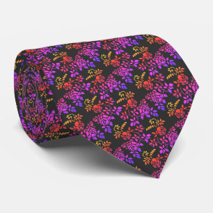 Stenciled Rose Flowers Abstract Colors Design Neck Tie