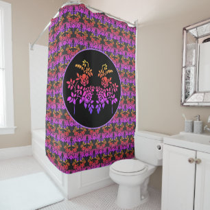 Stenciled Rose Flowers Abstract Colors Design Shower Curtain