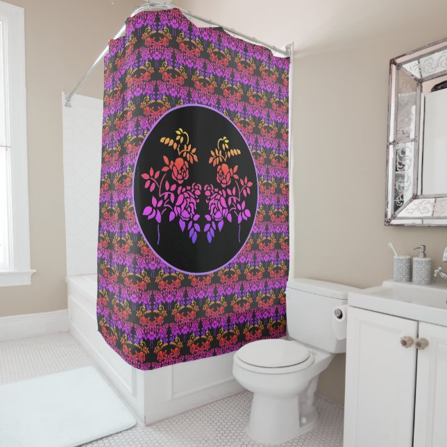 Stenciled Rose Flowers Abstract Colors Design   Shower Curtain (In Situ)