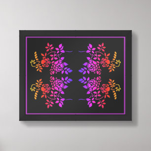 Stenciled Rose Flowers Abstract Colors Framed Art
