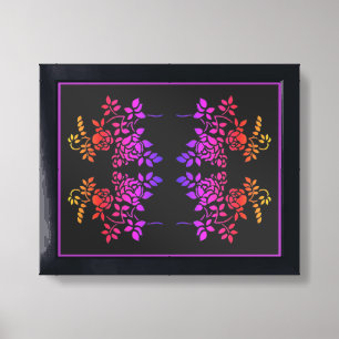 Stenciled Rose Flowers Abstract Colors Framed Art