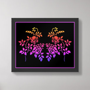 Stenciled Rose Flowers Abstract Colors Framed Art