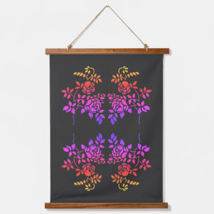Stenciled Rose Flowers Abstract Colors Hanging Tapestry