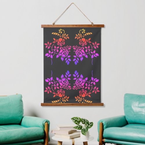 Stenciled Rose Flowers Abstract Colors  Hanging Tapestry