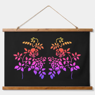 Stenciled Rose Flowers Abstract Colors Hanging Tapestry