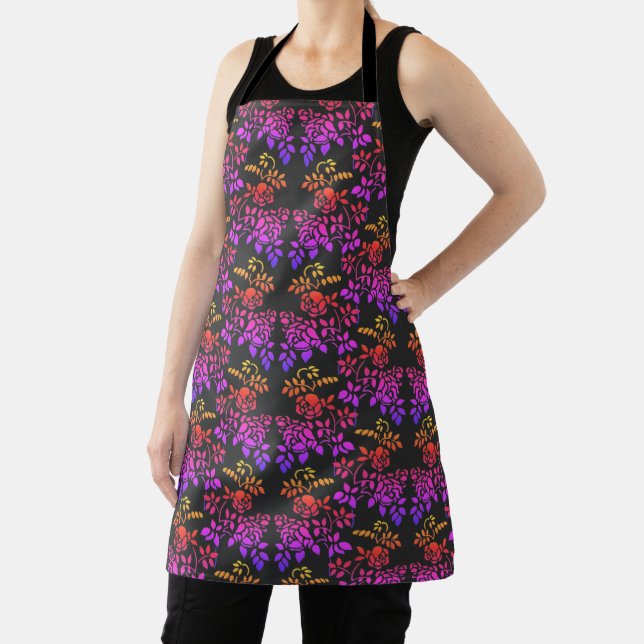 Stenciled Rose Flowers Abstract Colors Pattern   Apron (Insitu)