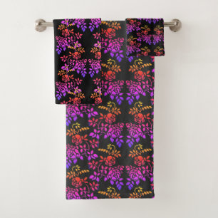 Stenciled Rose Flowers Abstract Colors Pattern Bath Towel Set
