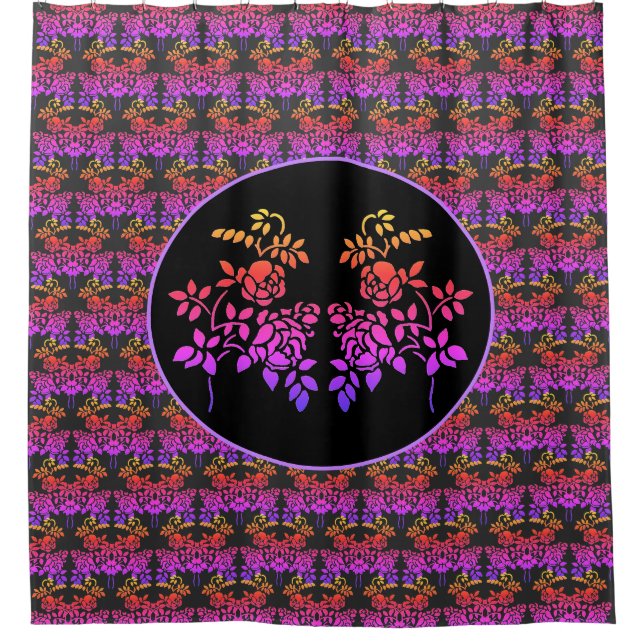 Stenciled Rose Flowers Abstract Colors Pattern Shower Curtain (Front)